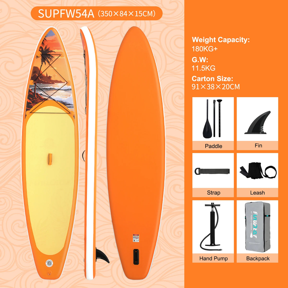 Inflatable Stand Up Paddle Board SUP 335cm, 165kg Load