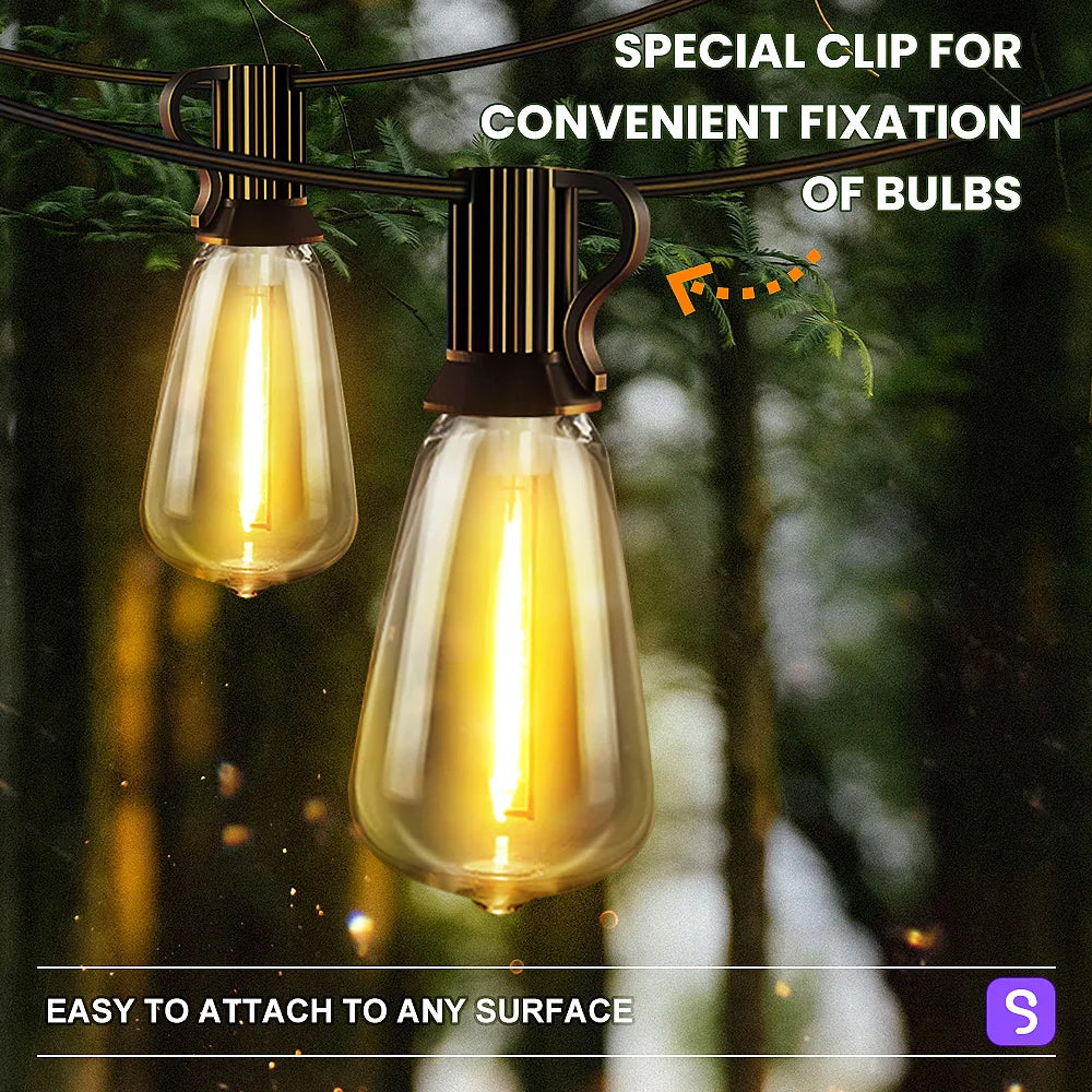 Solar Festoon String Lights IP44, Shatterproof Awning Bulbs