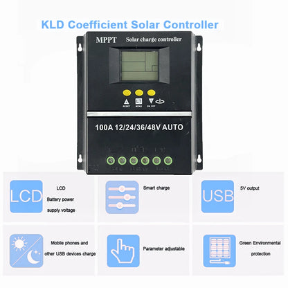MPPT Solar Charge Controller 40A, 12V 24V 48V, LCD, USB