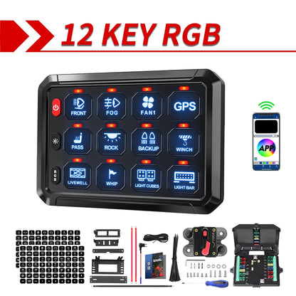 8 Gang Switch Panel with App 12V 60A, Campervan Boat Relay