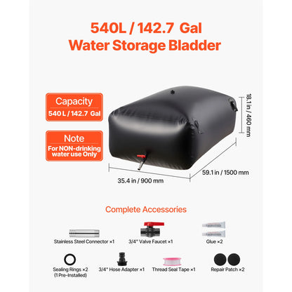 Collapsible Water Bladder 113L or 132L, 1000D PVC Tank