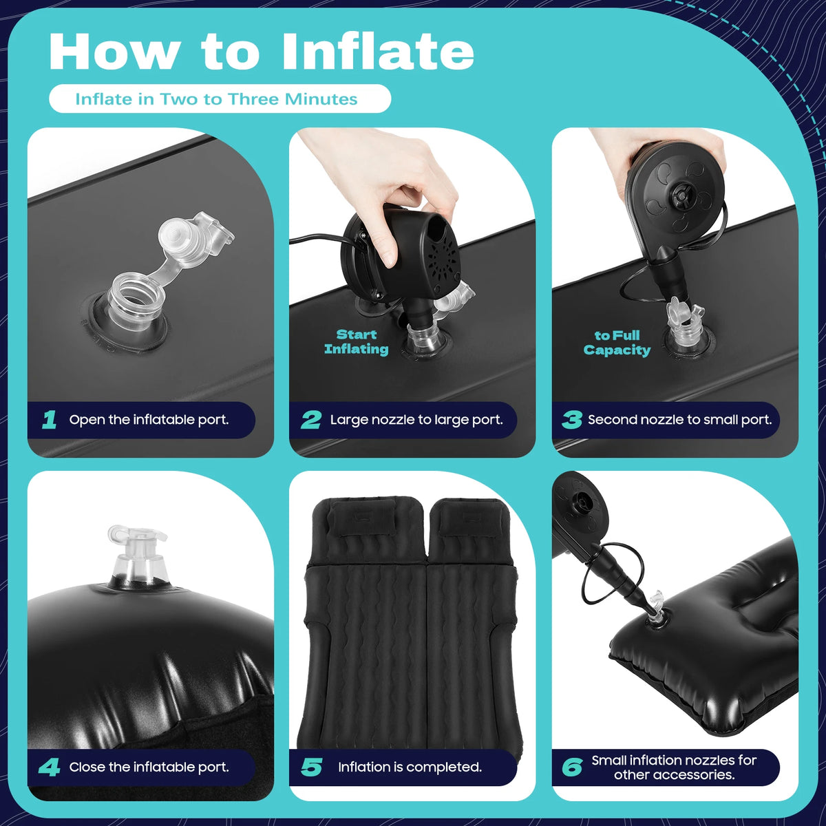 Inflatable Car Bed with Pump, 6 Chamber Air Mattress, SUV
