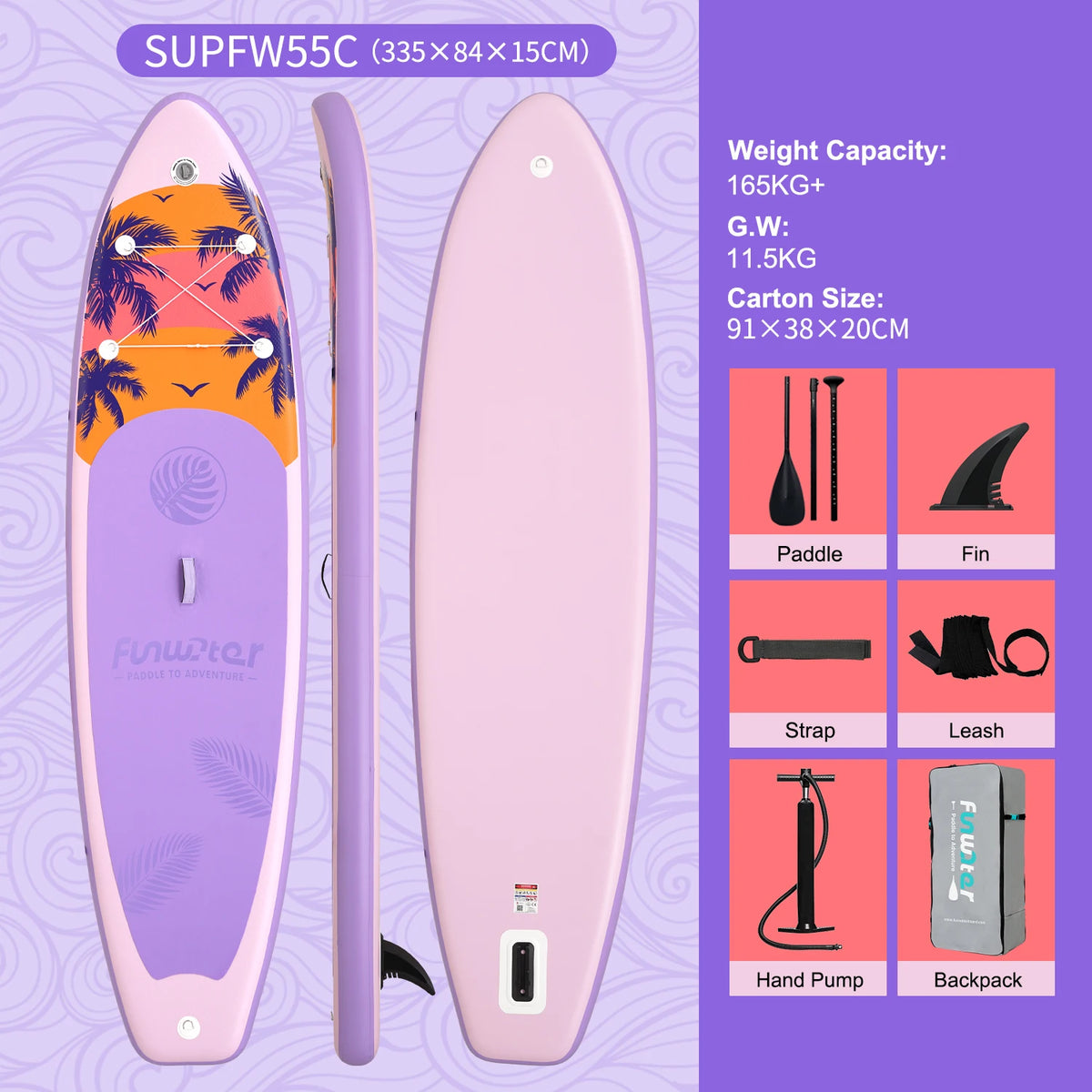 Inflatable Stand Up Paddle Board SUP 335cm, 165kg Load