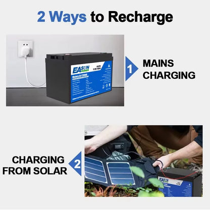 EASUN 12V 100Ah LiFePO4 Battery, 100A BMS, RV Solar