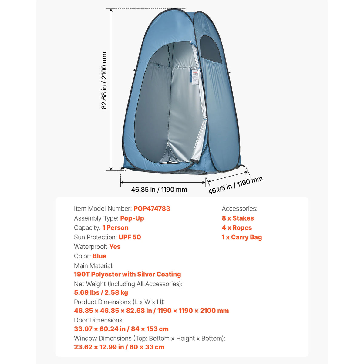 Pop-Up Shower Tent UPF 50, Privacy Changing Room Camping