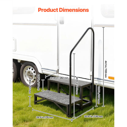 RV Steps with Handrail 300kg, Non-Slip Motorhome Stairs
