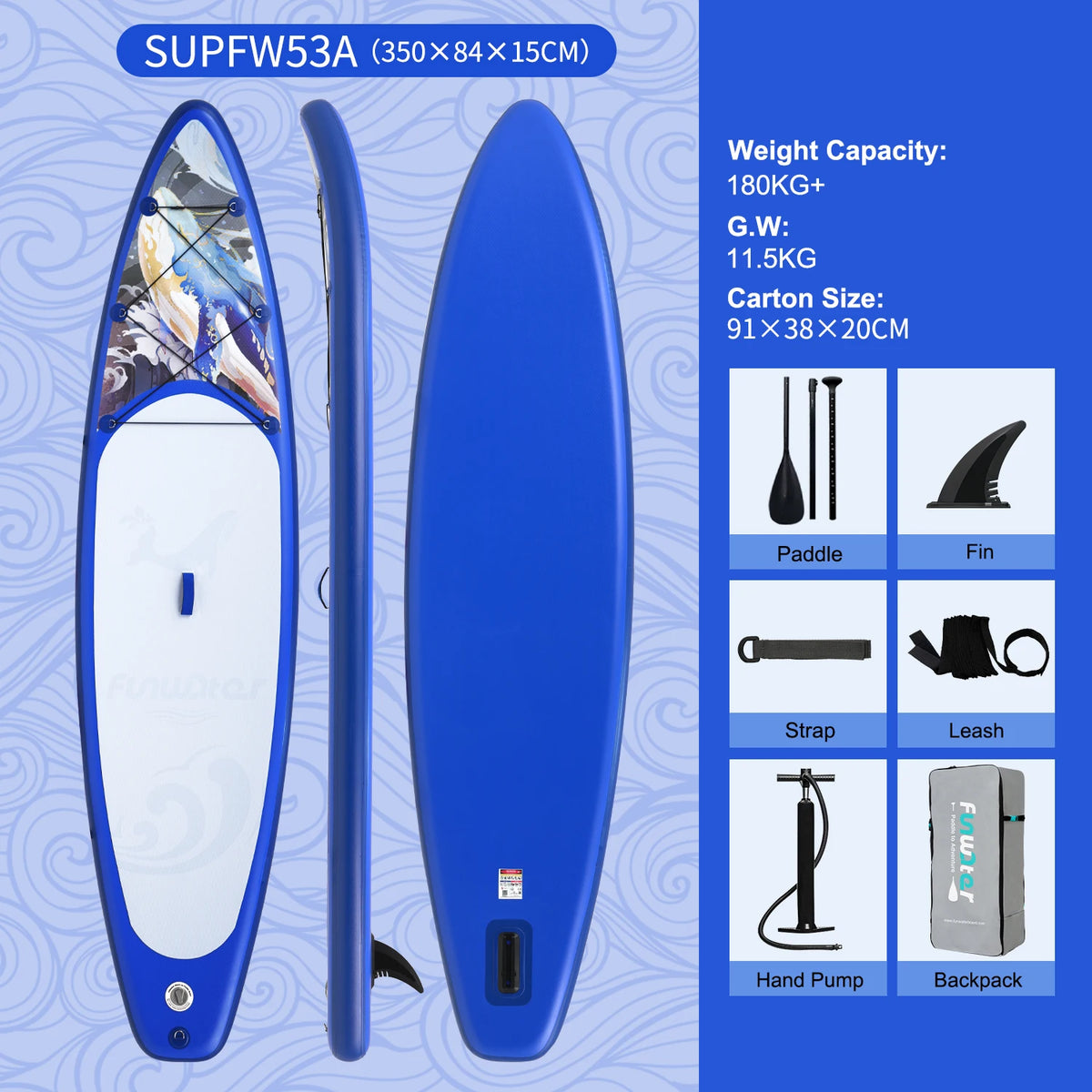 Inflatable Stand Up Paddle Board SUP 335cm, 165kg Load