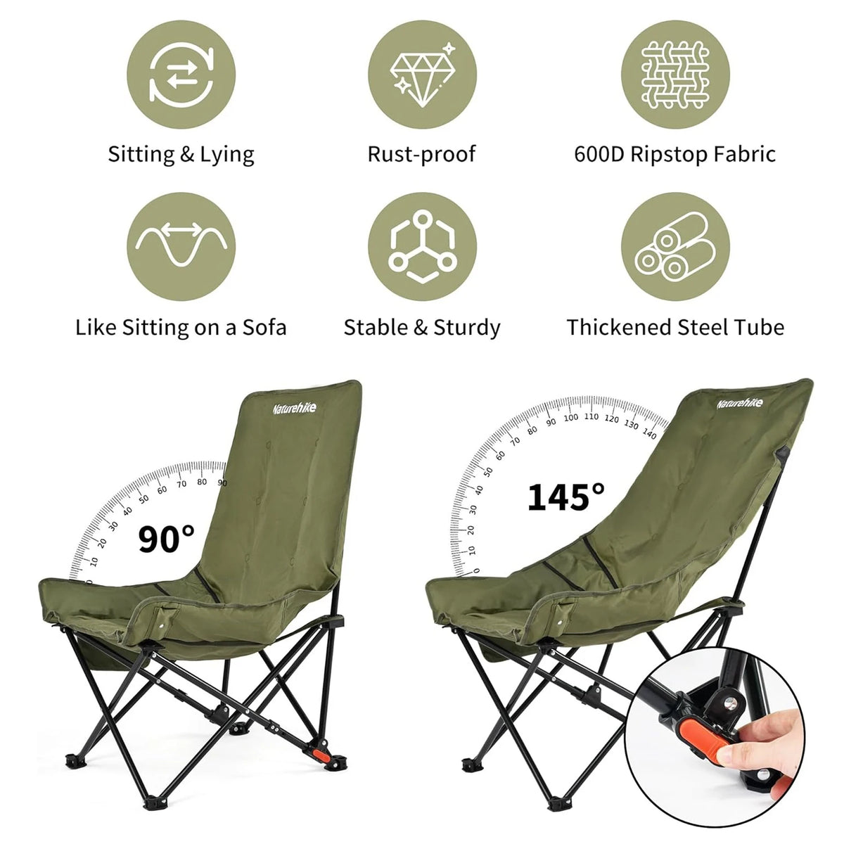 Naturehike High Back Moon Chair, Adjustable Folding Camping