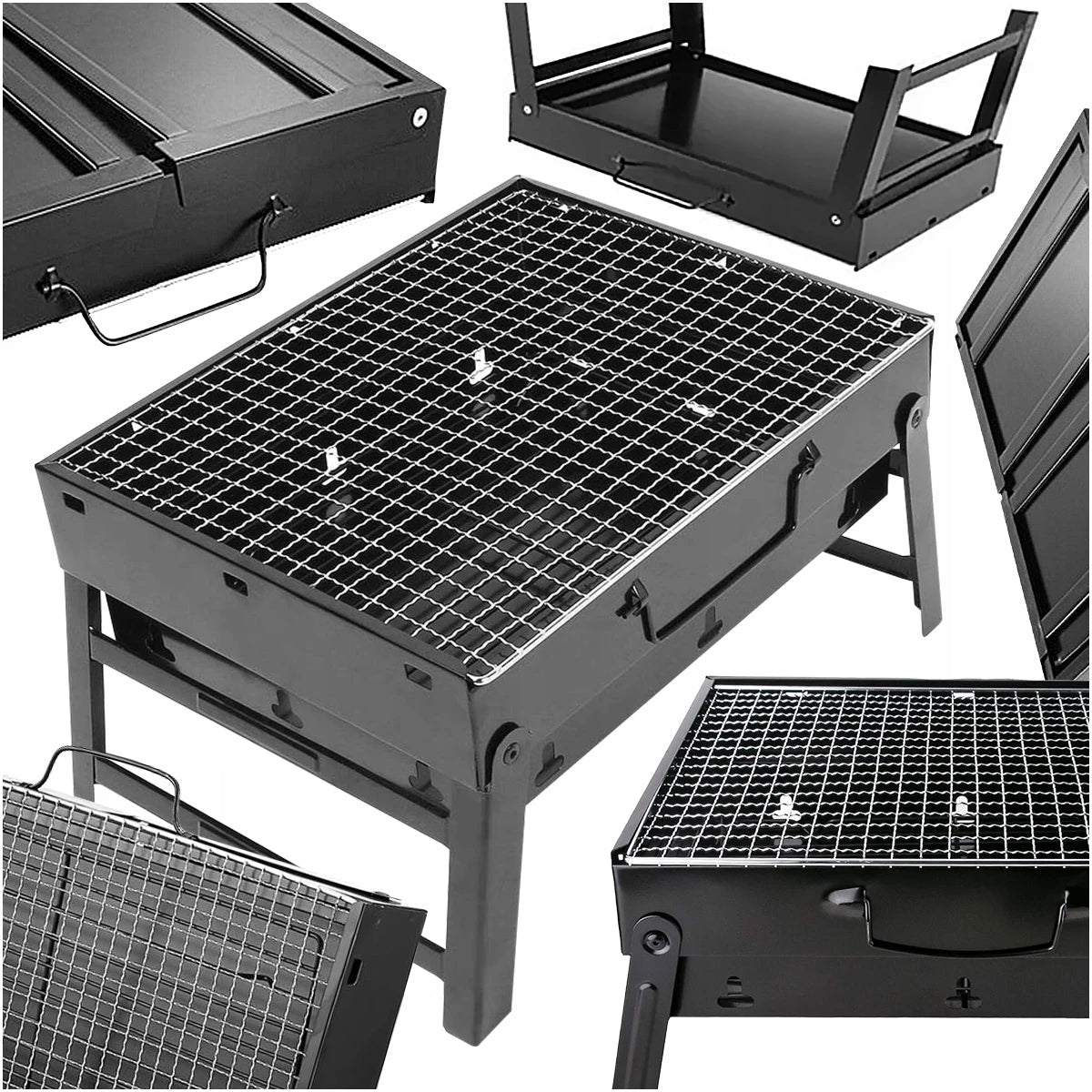 Portable Charcoal BBQ Grill, Folding Cast Iron, Camping
