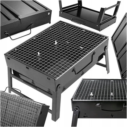 Portable Charcoal BBQ Grill, Folding Cast Iron, Camping