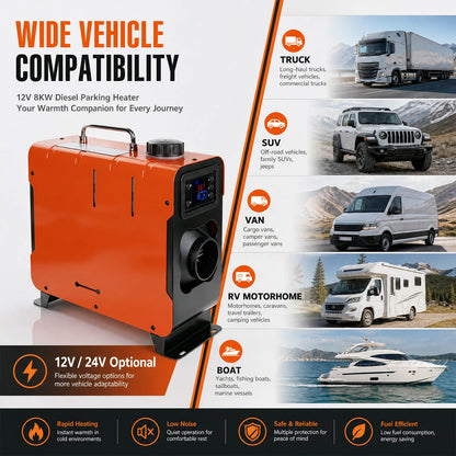 8kW Diesel Air Heater 12V 24V LCD Remote, Campervan
