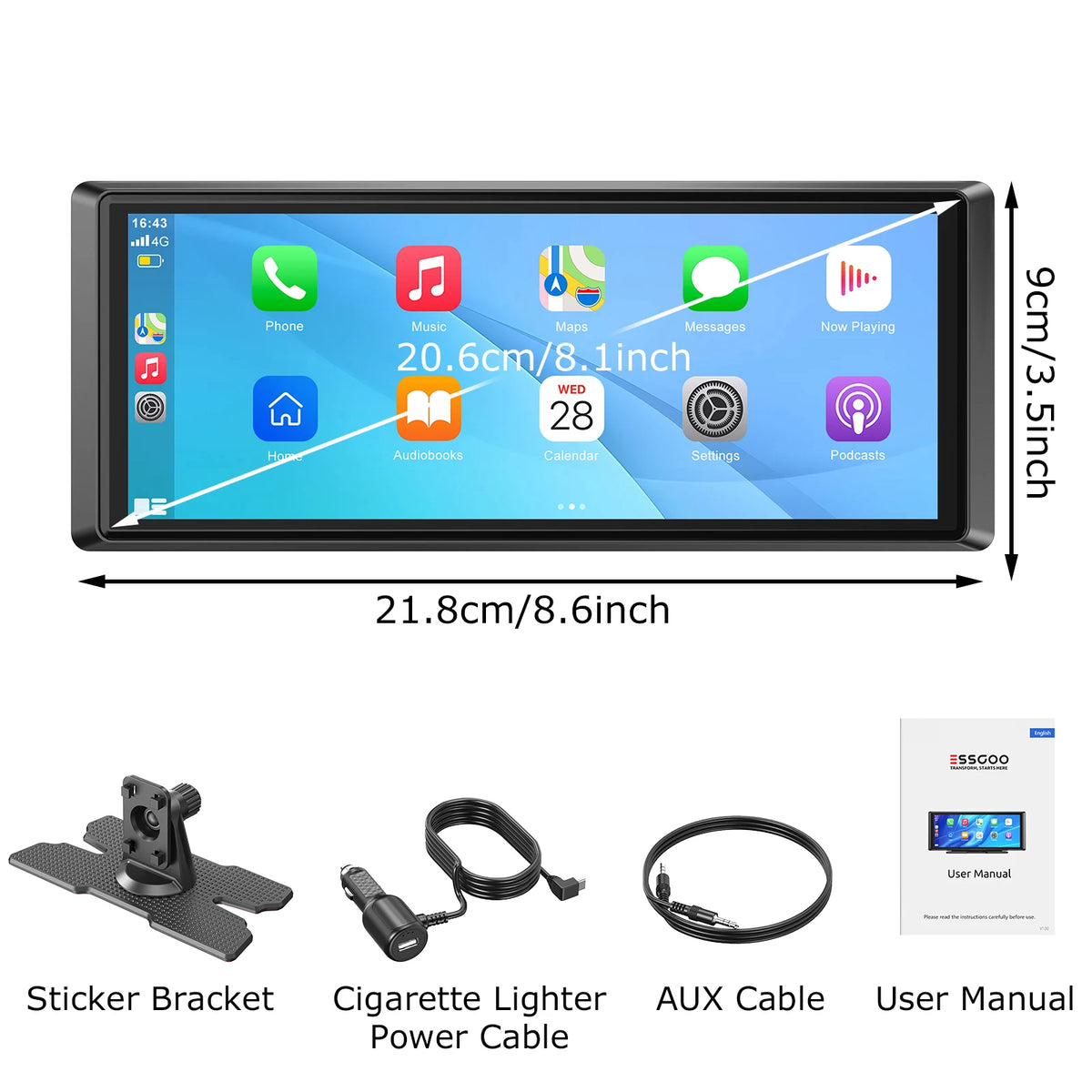 8.1 Inch Portable CarPlay Screen, Android Auto GPS, Camper