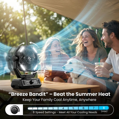 Rechargeable Camping Fan 20000mAh, LED Light, Remote