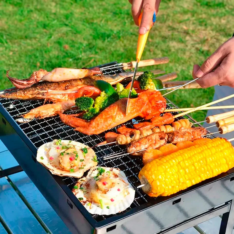 Portable Charcoal BBQ Grill, Folding Cast Iron, Camping
