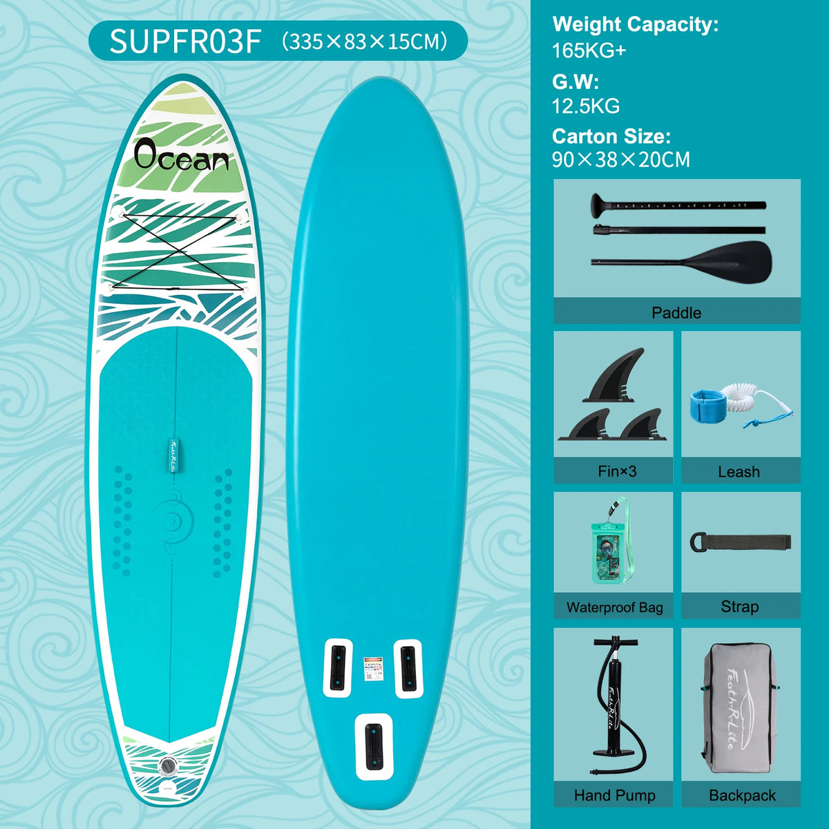 Inflatable Stand Up Paddle Board SUP 335cm, 165kg Load
