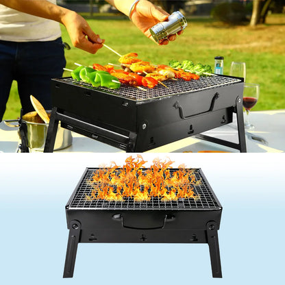 Portable Charcoal BBQ Grill, Folding Cast Iron, Camping