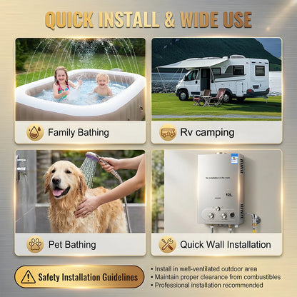 Portable LPG Water Heater, Tankless Gas Shower Kit, Camper