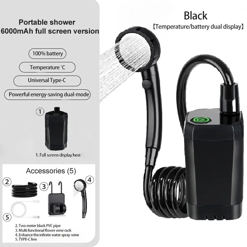 Rechargeable Camping Shower 6000mAh with Digital Display
