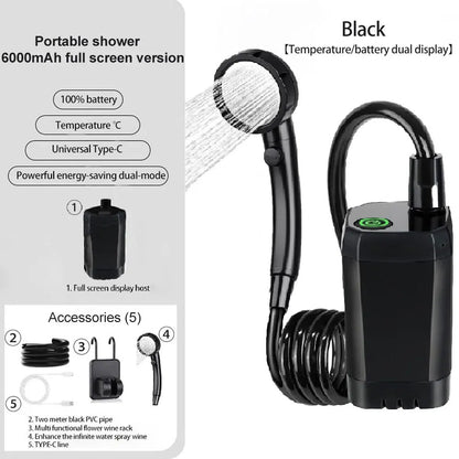 Rechargeable Camping Shower 6000mAh with Digital Display