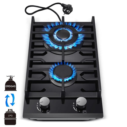 2 Burner Glass Gas Hob LPG, 3.4kW Wok, Campervan Motorhome