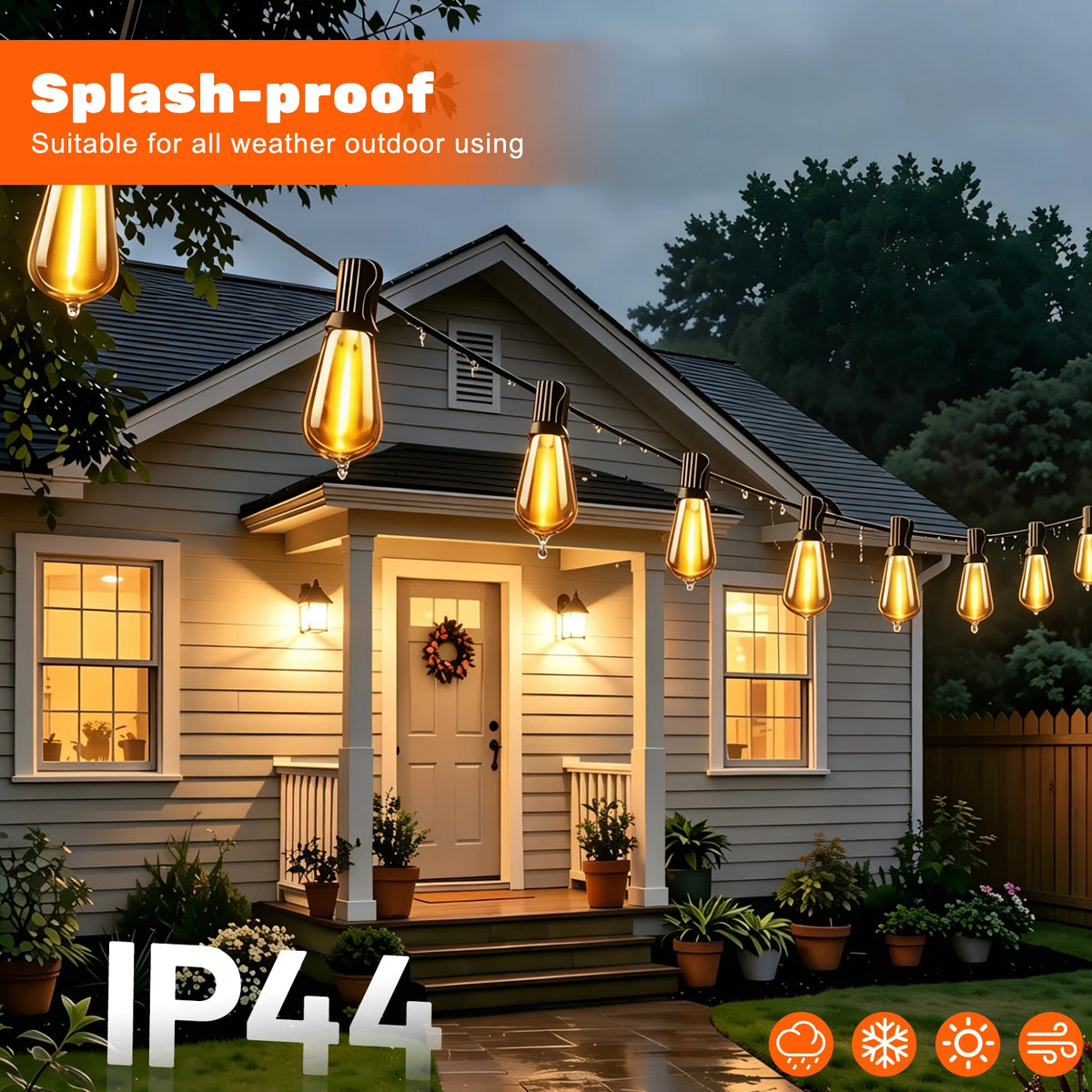 Solar Festoon String Lights IP44, Shatterproof Awning Bulbs