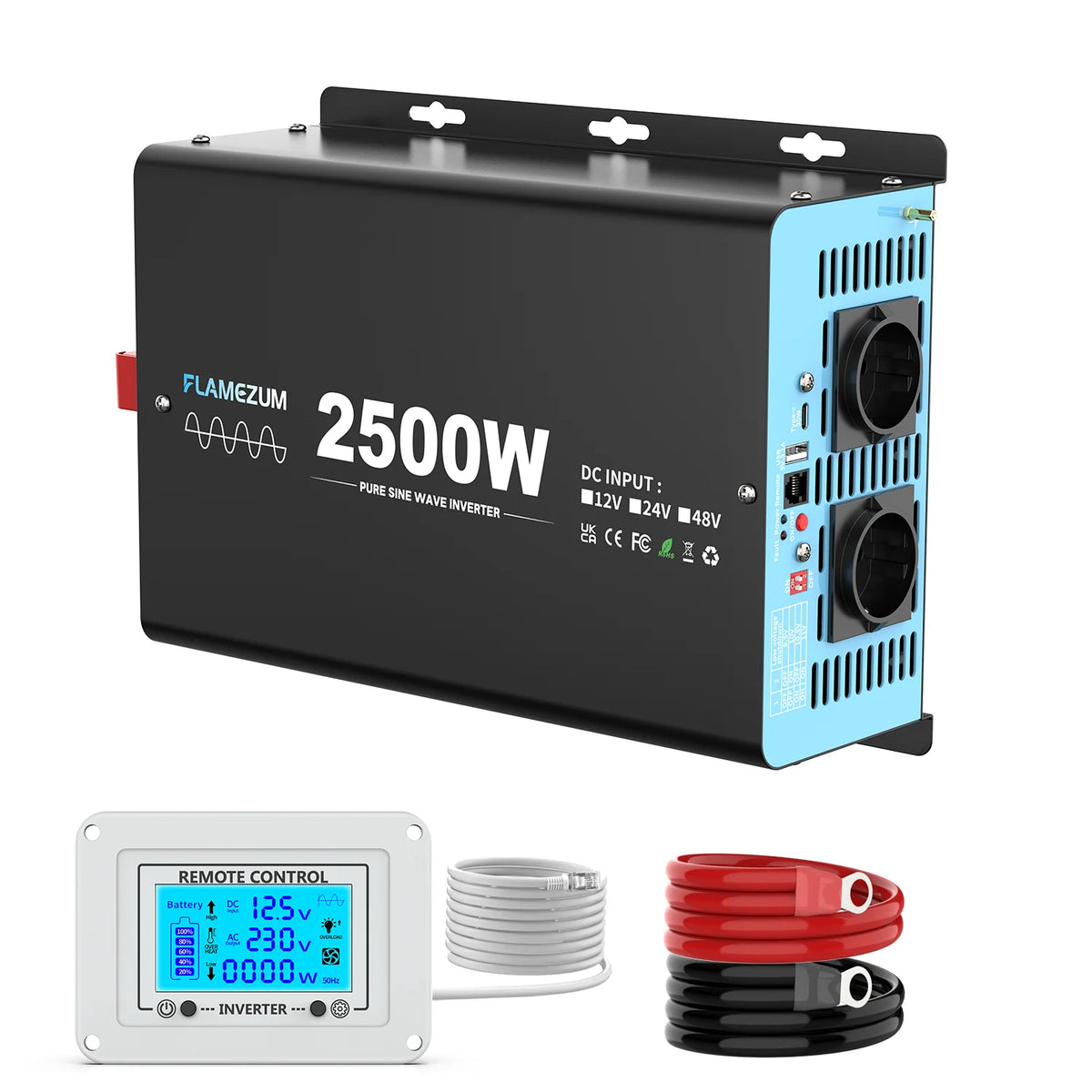 2000W Pure Sine Wave Inverter 12V 230V EU Socket, Van