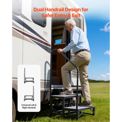 RV Steps with Handrail 300kg, Non-Slip Motorhome Stairs