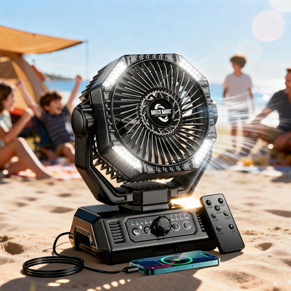Rechargeable Camping Fan 20000mAh, LED Light, Remote