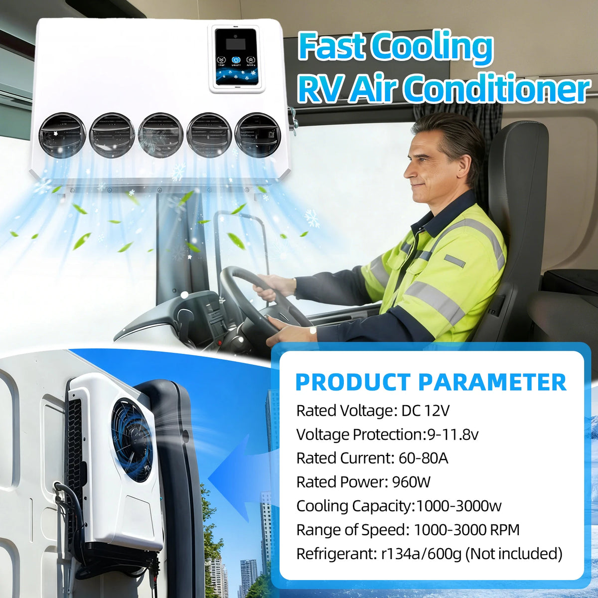 12000BTU Parking Air Conditioner 12V 24V, Van Truck RV