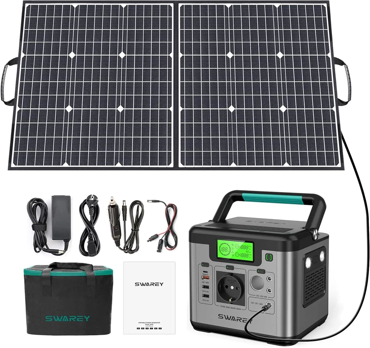 SWAREY S500 Pro 518Wh Power Station, 100W Solar Panel