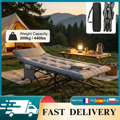 Folding Camping Bed 200kg Steel Frame, Portable Cot, Van