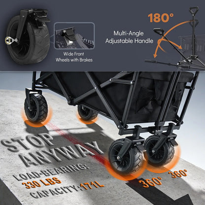 Foldable Camping Wagon 171L 150kg, All-Terrain Trolley Cart