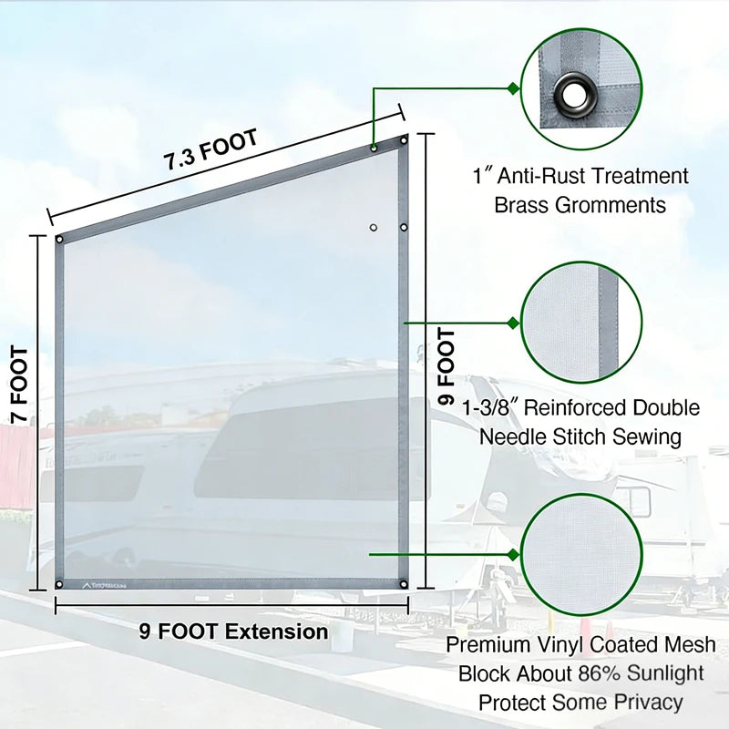 Awning Side Screen 9x7ft, Mesh Privacy Sunshade, Caravan RV