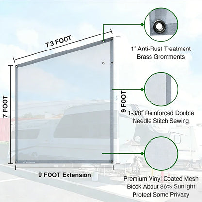 Awning Side Screen 9x7ft, Mesh Privacy Sunshade, Caravan RV