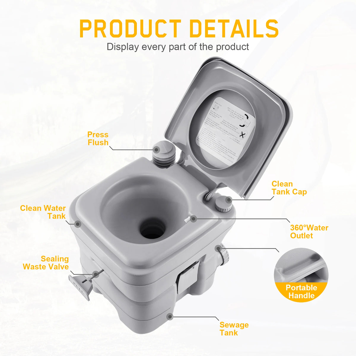 Portable Camping Toilet 20L Dual Outlet, Campervan Boat
