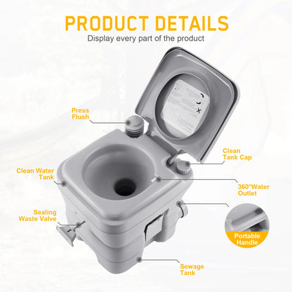 Portable Camping Toilet 20L Dual Outlet, Campervan Boat