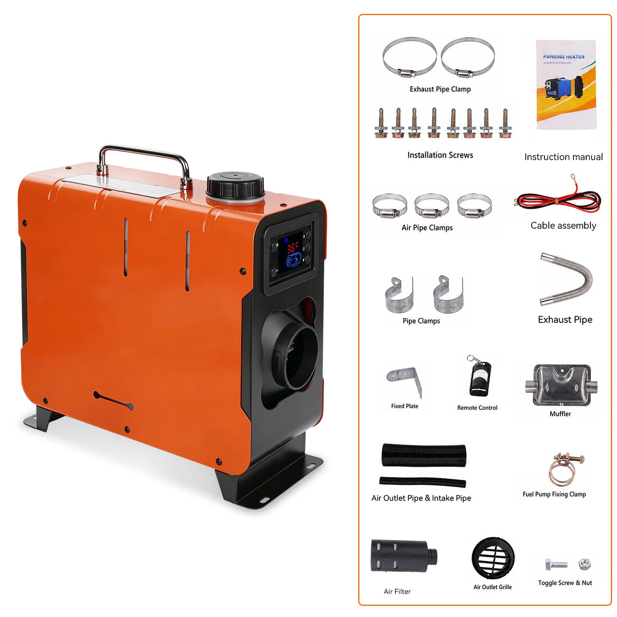 8kW Diesel Air Heater 12V 24V LCD Remote, Campervan