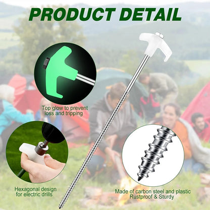 Screw In Tent Pegs 20pcs, Glow in the Dark, Awning Stakes