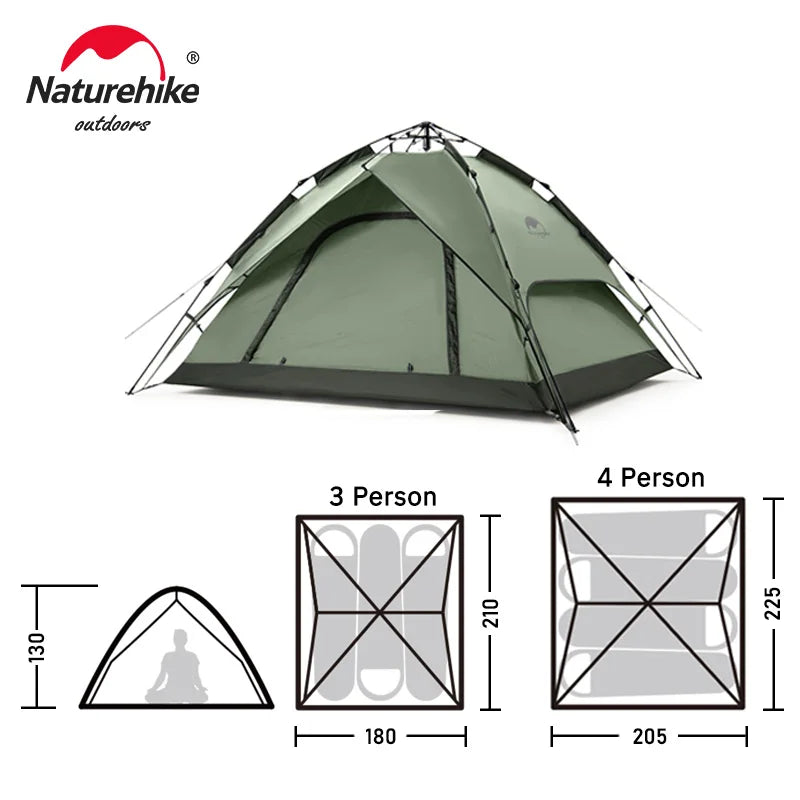 Naturehike Instant Tent 3-4 Person, Quick Pitch Camping