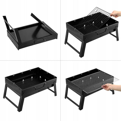 Portable Charcoal BBQ Grill, Folding Cast Iron, Camping