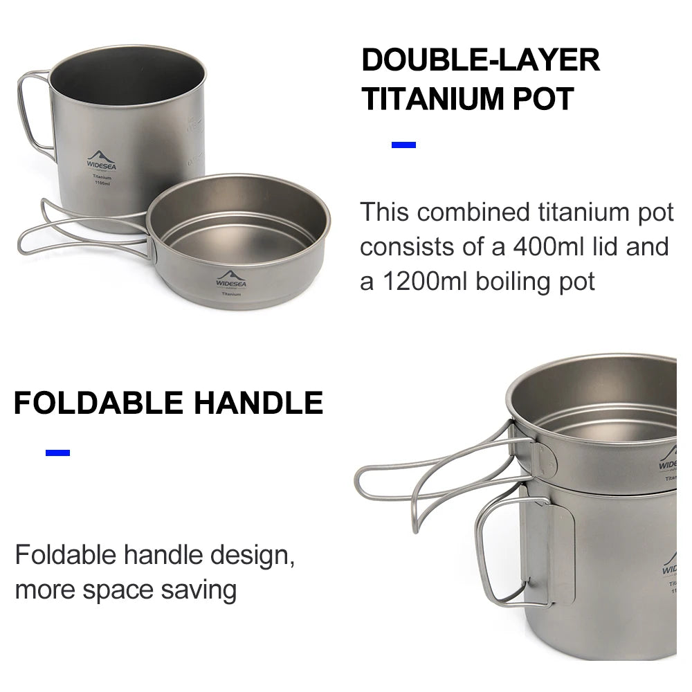 WIDESEA Titanium Camping Pot 1100ml, Ultralight 182g, Lid