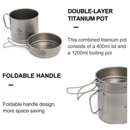 WIDESEA Titanium Camping Pot 1100ml, Ultralight 182g, Lid