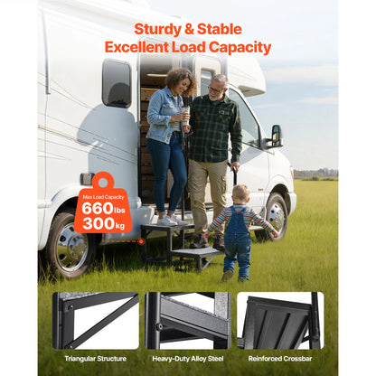 RV Steps with Handrail 300kg, Non-Slip Motorhome Stairs