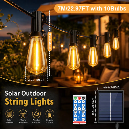 Solar Festoon String Lights IP44, Shatterproof Awning Bulbs