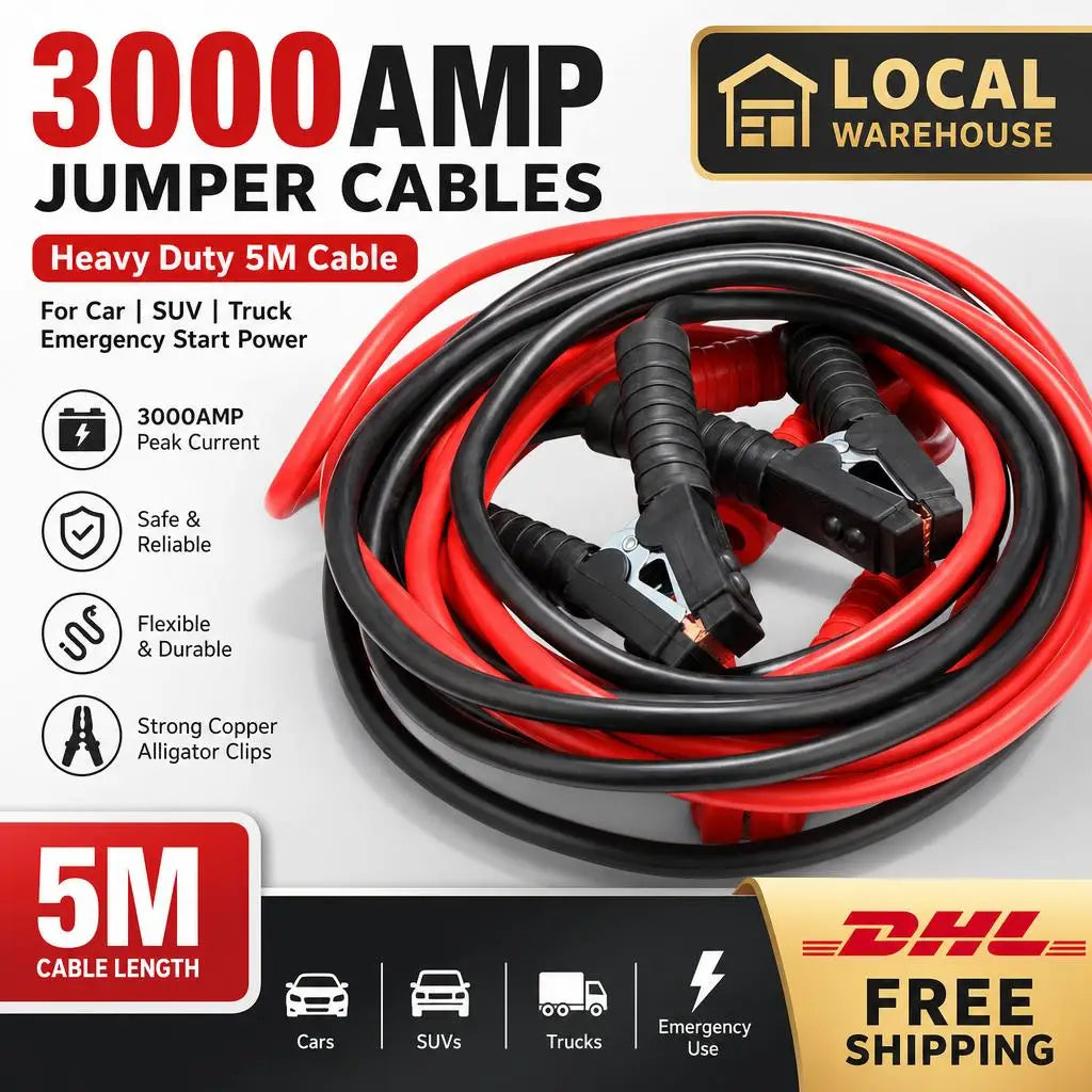3000A Jump Leads 5m Heavy Duty Booster Cables, Car Van SUV