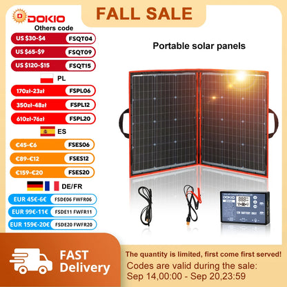 100W Foldable Solar Panel Kit 2x50W, Controller, Camping