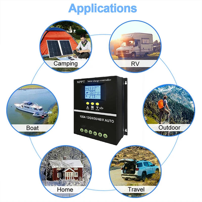 MPPT Solar Charge Controller 40A, 12V 24V 48V, LCD, USB