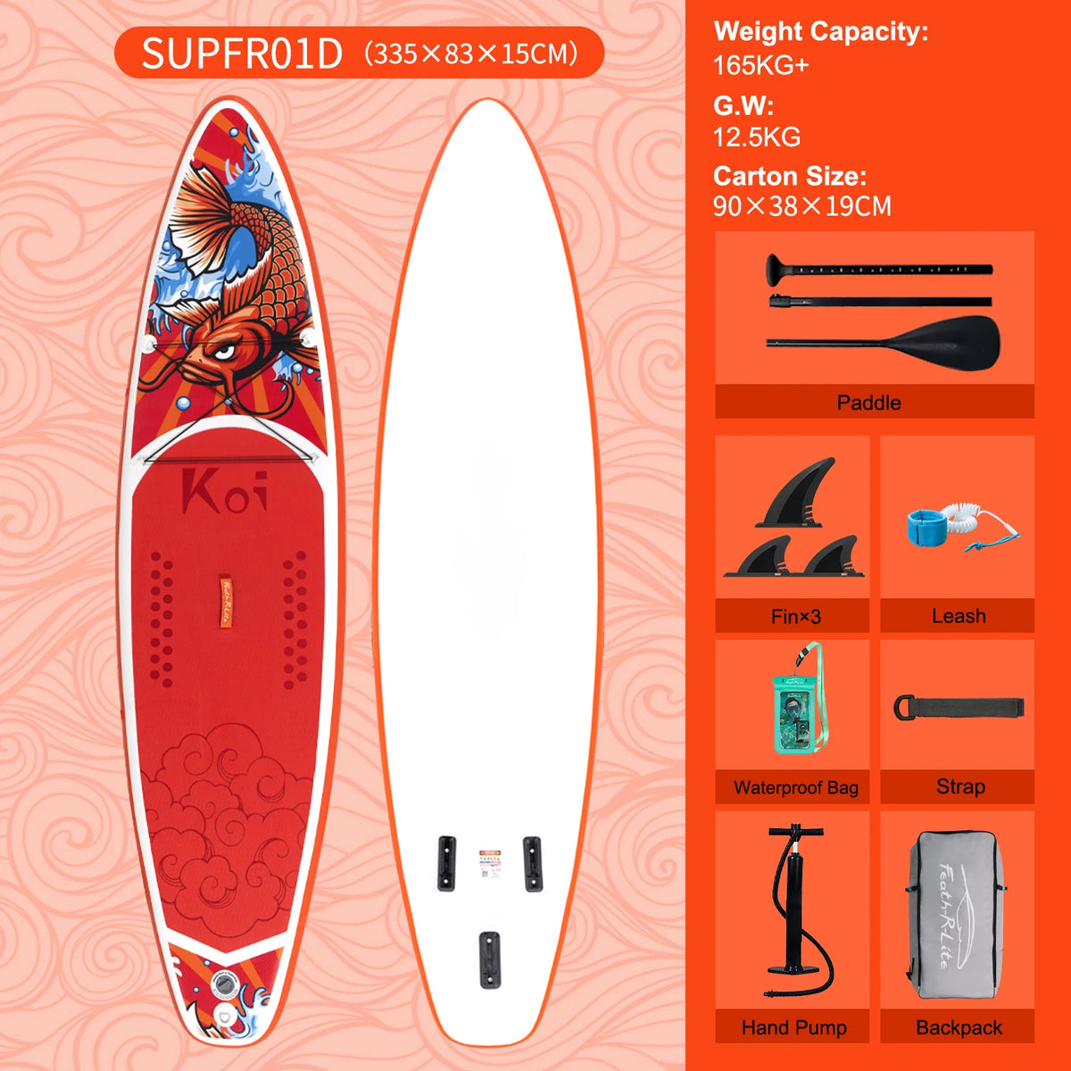 Inflatable Stand Up Paddle Board SUP 335cm, 165kg Load