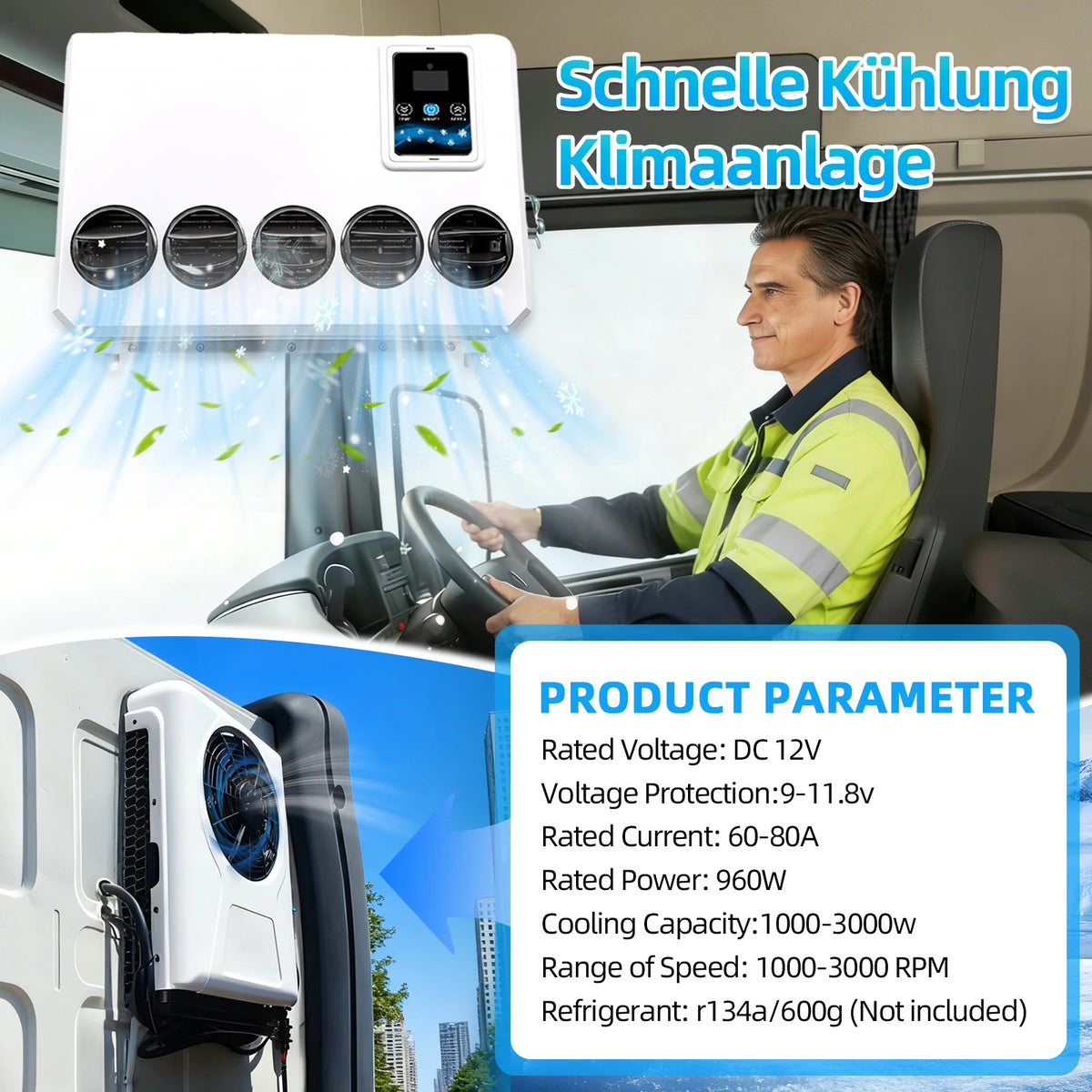 12000BTU Parking Air Conditioner 12V 24V, Van Truck RV