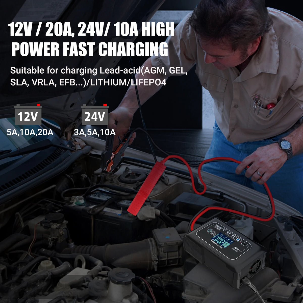 HTRC 20A Smart Battery Charger 12V 24V, LiFePO4 AGM
